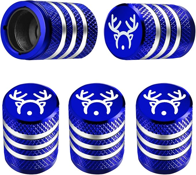 Tire Valve Stem Cap Cover - (5 Pack) Tire Air Cap Corrosion Resistant Christmas Reindeer Antler Antlers Auto Accessories Decoration for Car Truck Bike Blue