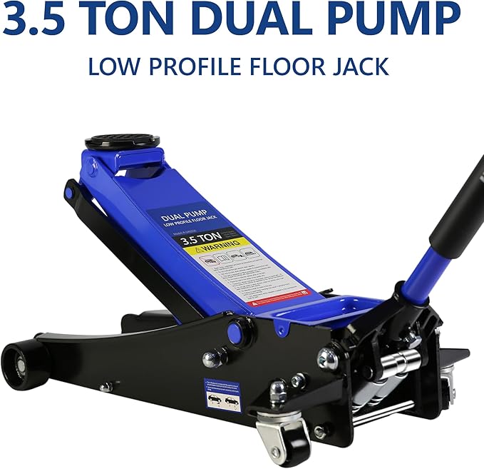 3.5 Ton Low Profile Floor Jack, Professional Trolley Jack Hydraulic Jack, Heavy Duty Steel Racing Floor Jack with Dual Piston Quick Lift Pump, 3.5 Ton（7000 lb） Capacity, Lift Range 4"-21",Blue
