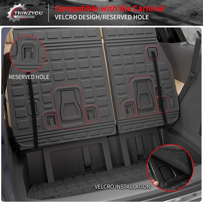 Cargo Mat Compatible with 2022-2025 2026 Kia Carnival & 2025 2026 Carnival Hybrid Trunk Mat Cargo Liner Trunk Liner TPE All Weather Back Seat Cover Protector 2024 Carnival Accessories