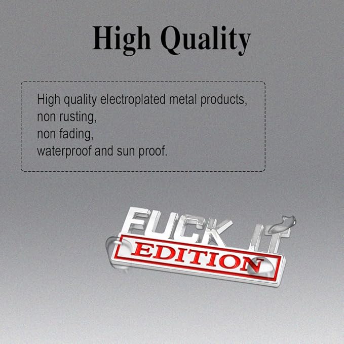 Fuck IT Edition Emblem, Car Exterior Emblems Badge 3D Sticker Decal, Fuck-IT Edition Emblem 3D Fender Badge Decal, 3D Fender Badge Decal Car Truck Replacement, Fit for All Cars (Sliver Red 1)