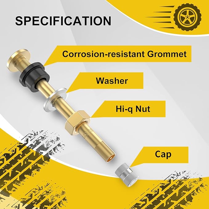 10 Piece TR572 Brass Valve Stems for Commercial Vehicles. Fits 0.748" Valve Hole Dia, Length 3.9'', Brass Colour
