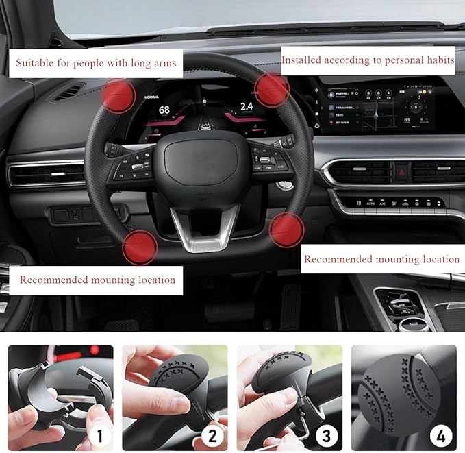 Povtii Steering Wheel Spinner, 360° Rotatable Soft Surface Steering Wheel Booster, Anti-Slip Silicone & ABS Steering Wheel Handle Knob with Metal Bearing Balls, Car Accessories