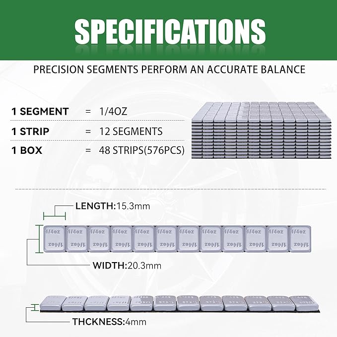 1/4 Oz Stick on Wheel Weights (1box，576pcs,144oz), Grey Adhesive Backed Wheel Weights for Cars, Trucks, SUVs, Motorcycles, Low Profile