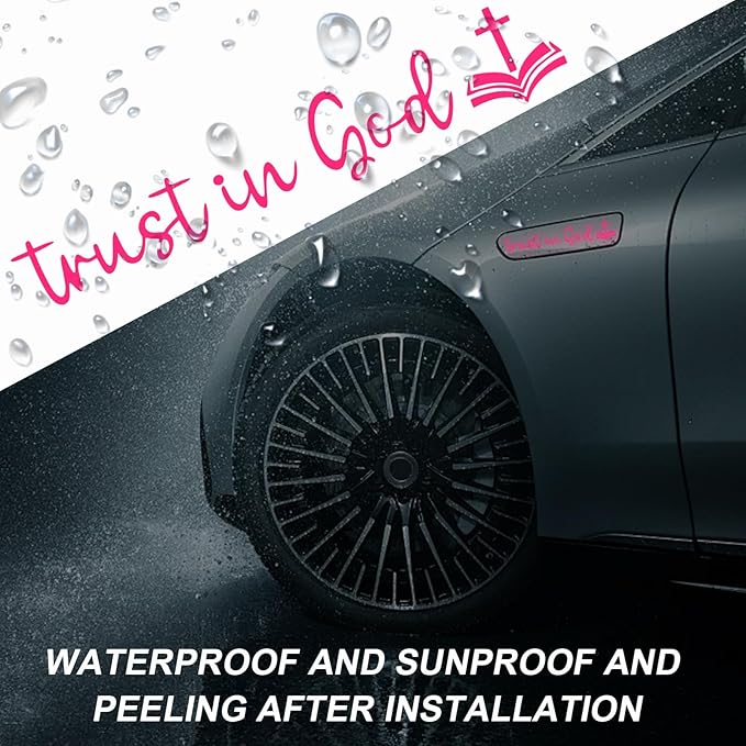 DXNQ 2 PCS Trust in God Rearview Mirror Decals, Automotive Vinyl Rear View Mirror Decorative Stickers, Waterproof Trust in God Stickers for Car Truck Laptop, Car Accessories (Pink,Style 2)
