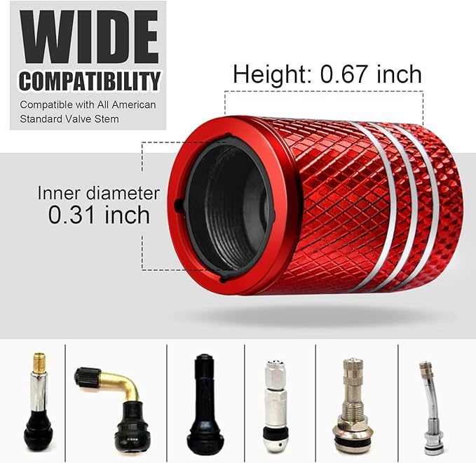 Tire Valve Stem Caps for Car Tire Cap 5 Pack Corrosion Resistant Leak-Proof Premium Alloy Universal fit for Car Bike Truck Motorcycle Red