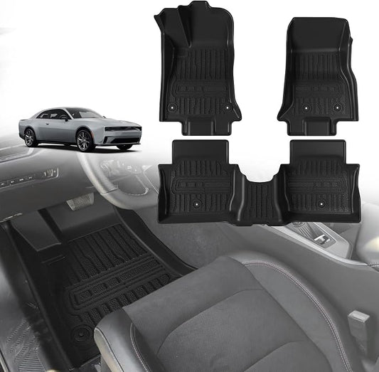 TripleAliners All-Weather Mats Compatible with 2026 2025 2024 Dodge Charger EV Accessories Floor Liners Trunk Cover Custom Fit TPE Heavy-Duty Liners (Floor Mats)