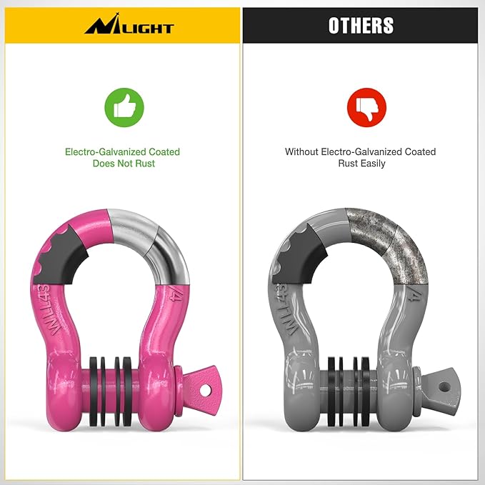 Nilight 2 Pack 3/4" D-Ring Shackle with 7/8" Screw Pin 41,887lbs Break Strength, Heavy Duty Off Road Recovery Shackle with Isolators Washers for Use with Tow Strap, Winch, Off-Road Truck Vehicle