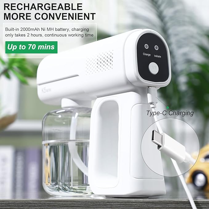 2 Pack Rechargeable Atomizer Sprayer Gun Handheld Nano Spray Cordless Disinfectant Steam Large Capacity Electric Fogger Machine Disinfection for Car School Home Hotel