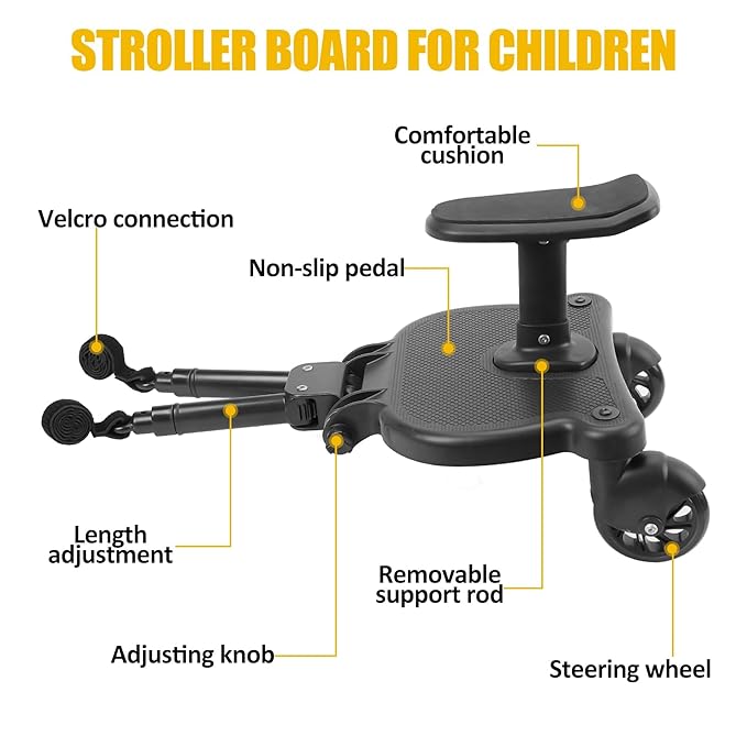 2025 New-Universal Stroller Board with Detachable Seat, 2in1 Sit and Stand Stroller Glider Board for Most Strollers, Holds Children Up to 55 LBs Stroller Connectors Standing Board