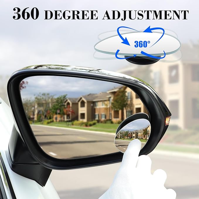 LivTee Blind Spot Mirror, Oval HD Glass Frameless Convex Rear View Mirror with wide angle Adjustable Stick for Cars SUV and Trucks, Pack of 2