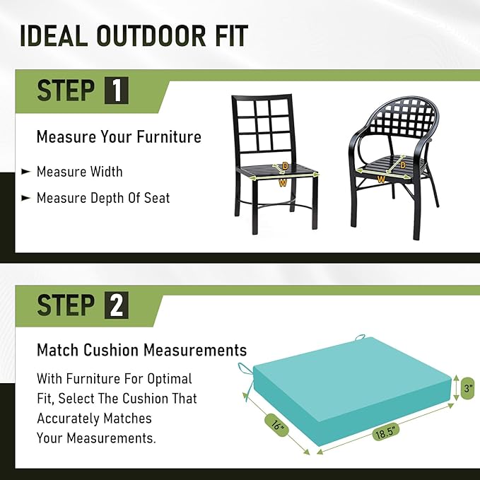 Basic Beyond Outdoor Chair Cushions Set of 2, Square Corner Outdoor Cushions for Patio Furniture, Water Resistant Patio Chair Cushions with 2 Ties, 18.5x16x3, Teal