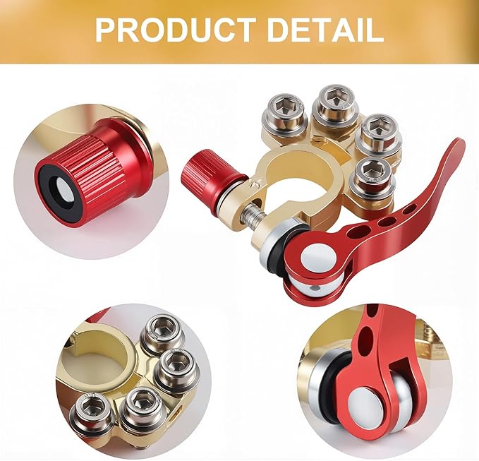 SINGARO Car Battery Terminal Clamp Connector, 4 Way Positive and Negative Pole Quick Release Terminal Clip, Applicable to SAE/JIS A Type Post, Compatible with Cars, Trucks and More（Gold-C）