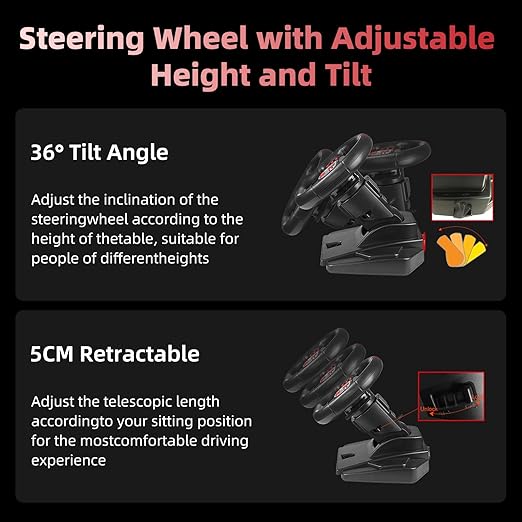 DOYO Racing Wheel - Gaming Steering Wheel for PC, 180 Degree Universal Usb Car Sim Race Steering Wheel with Pedals for PS4, PS3, Xbox Series X|S, Xbox One, Switch - Height & Tilt Adjustable
