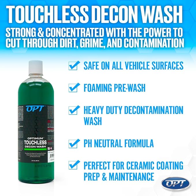 Optimum Touchless Decon Car Wash Soap – pH Neutral, Heavy Duty Decontamination, Touch Free, Spray on and Rinse Off Car Wash and Ceramic Coating Maintenance Multi-Use Formula (1 Gallon)