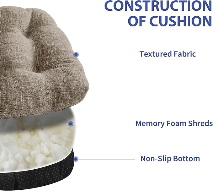 IPYNBAP Chair Cushions for Dining Chairs Set of 4, Kitchen Chair Cushions, Chair Pads with Ties and Non Slip Backing, Tufted Memory Foam Seat Cushion 4 Pack, 15.5" x 15.5" x 4", Khaki