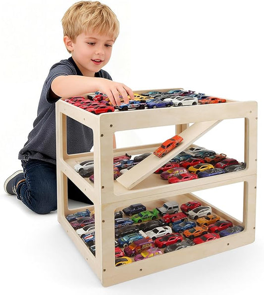 Display Case for Hot Wheels Garage & Matchbox Cars, 1/64 Scale Diecast Toy Car Garage, Storage Case for Hot Wheels, Parking Garage Diorama Toy Car Parking Car Ramp