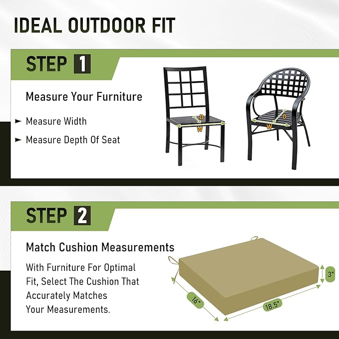 Basic Beyond Outdoor Chair Cushions Set of 2, Square Corner Outdoor Cushions for Patio Furniture, Water Resistant Patio Chair Cushions with 2 Ties, 18.5x16x3, Khaki