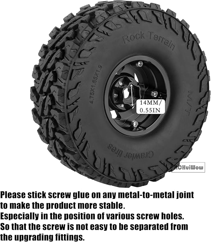 RC Alloy 1.9" Beadlock Wheels and Tires for 1/10 RC Crawler TRX4 SCX10 SCX10 III 90046 D90,1.9 RC Wheels and Tires 1.9 Beadlock Tires RC Rims,4 Packs,Black