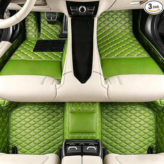 Custom Car Mats with Text & Image Personalization, Upload Your Own Word/Name/Photo, All-Weather Leather Floor Liners for SUV Sedan Truck(Green)