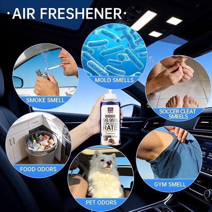GLODWAY Car Air Freshener Spray, Cappuccino Scent, 6 OZ Odor Eliminator,4 Pack, for Cars, Trucks, RVs, Home