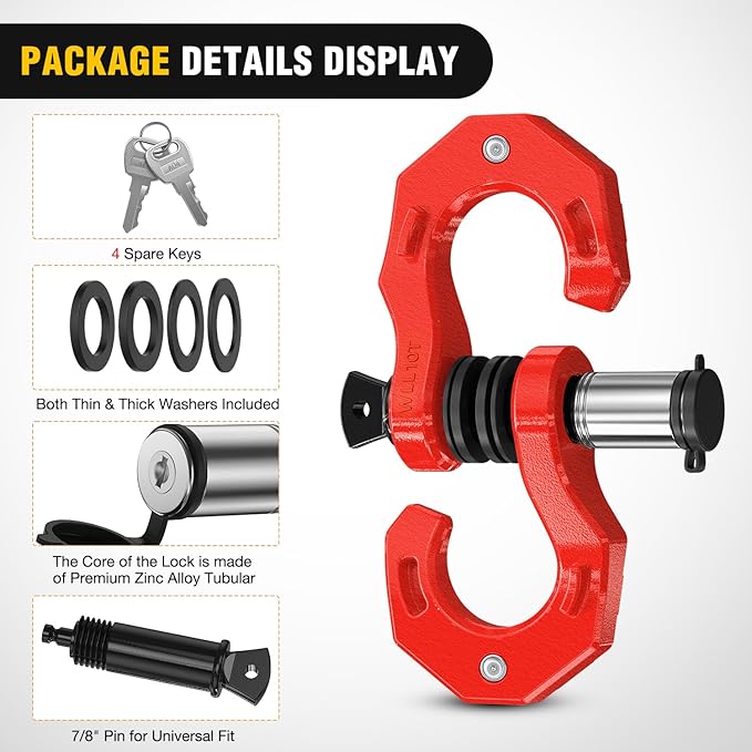 Nilight 2 Pack 3/4" D-Ring Separate Shackle with 7/8" Lock Pin 45,000 lbs Break Strength, Off Road Recovery Shackle with Isolators Washers for Use with Tow Strap, Winch, Truck Vehicle (Red)