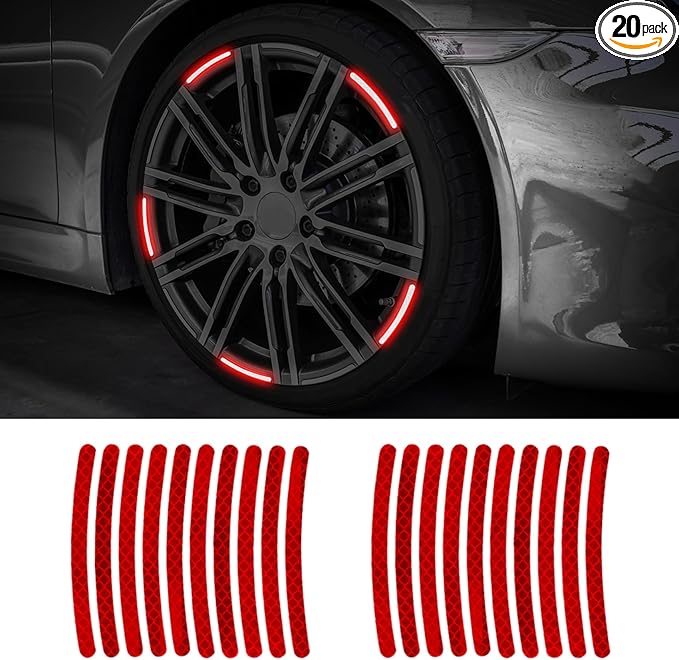 20PCS Reflective Car Wheel Decorative Stripe Stickers, Night Safety Warning Tape Sticker, Anti-Scratch Tire Rims Sticker, Universal Car Exterior Accessories Fluorescent Auto Decals for Motocycle Bike