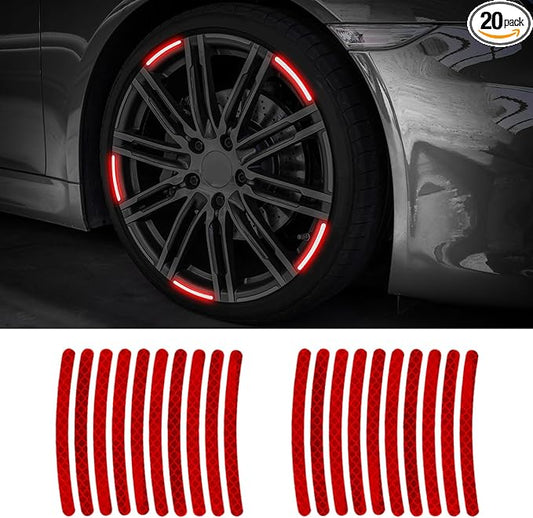 20PCS Reflective Car Wheel Decorative Stripe Stickers, Night Safety Warning Tape Sticker, Anti-Scratch Tire Rims Sticker, Universal Car Exterior Accessories Fluorescent Auto Decals for Motocycle Bike