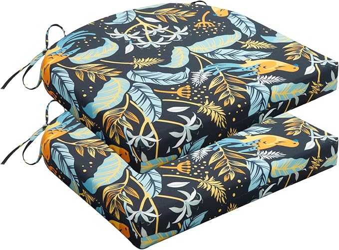 HARBOREST Outdoor Chair Cushions Set of 2, Water Resistant Patio Chair Cushions with Ties, Outdoor Seat Cushions for Patio Furniture, 17"x16"x2", Philomel