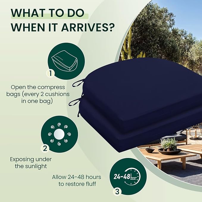 HARBOREST Outdoor Chair Cushions Set of 4, Water Resistant Patio Chair Cushions with Ties, Outdoor Seat Cushions for Patio Furniture, 17"x16"x2", Navy