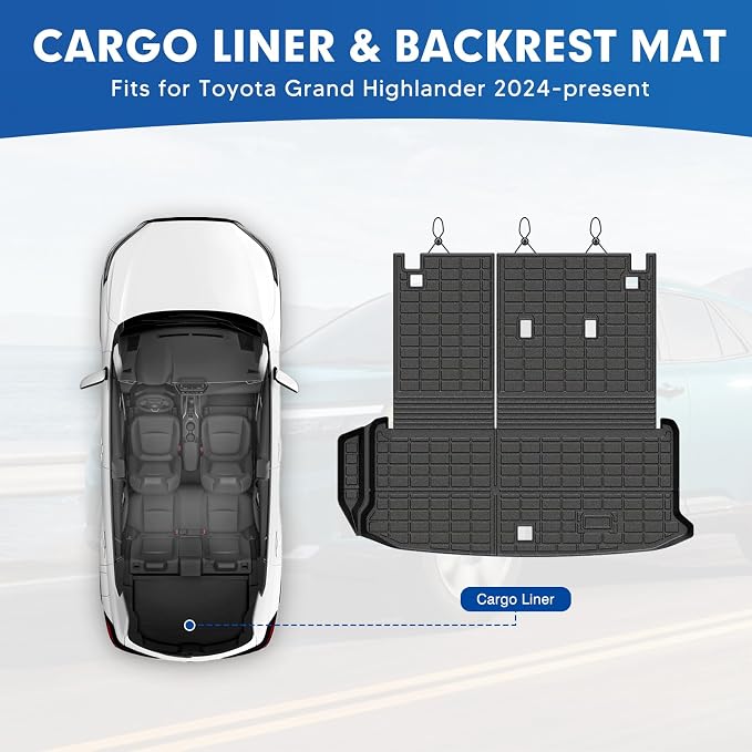 Mixsuper Cargo Liner for Toyota Grand Highlander 2024-2026, All Weather All-in-One Trunk & Backrest Mat, TPE Rear Seat Protector Accessories