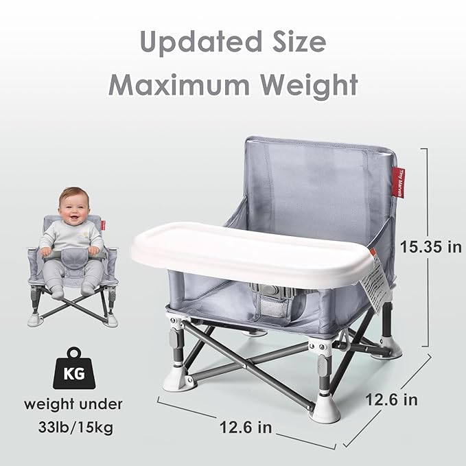 Tiny Marvels Portable Booster Seat, Foldable Baby High Chair with Removable Tray, Safety Harness & Carry Bag – for Toddlers Ages 6M-3Y, Ideal for Dining, Travel, Camping & Family Time