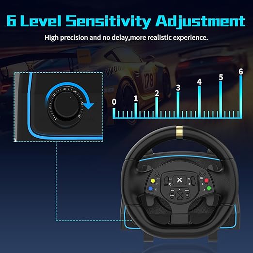 NBCP Gaming Steering Wheel with Pedals and Shifter -1080° Racing Wheel, Sensitivity Adjustment,Angle Locking,Double Vibration, Hall Effect Pedal, 6-Speed H-Pattern Shifter- Steering Wheel for PC, PS3
