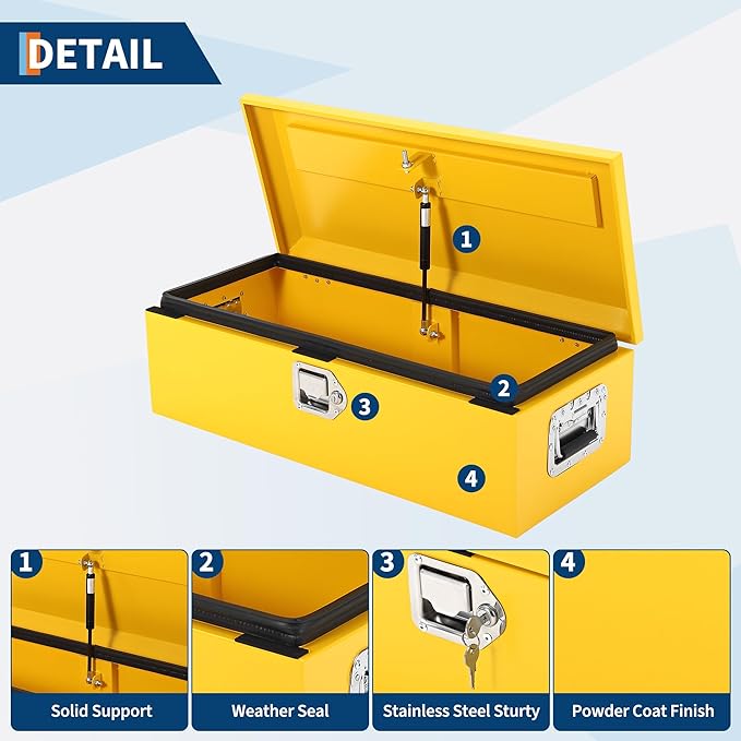 39 Inch Heavy Duty Steel Truck Bed Tool Box Truck Car Outdoor Trailer Pickup Toolbox, RV Storage Organizer w/Lock & Keys