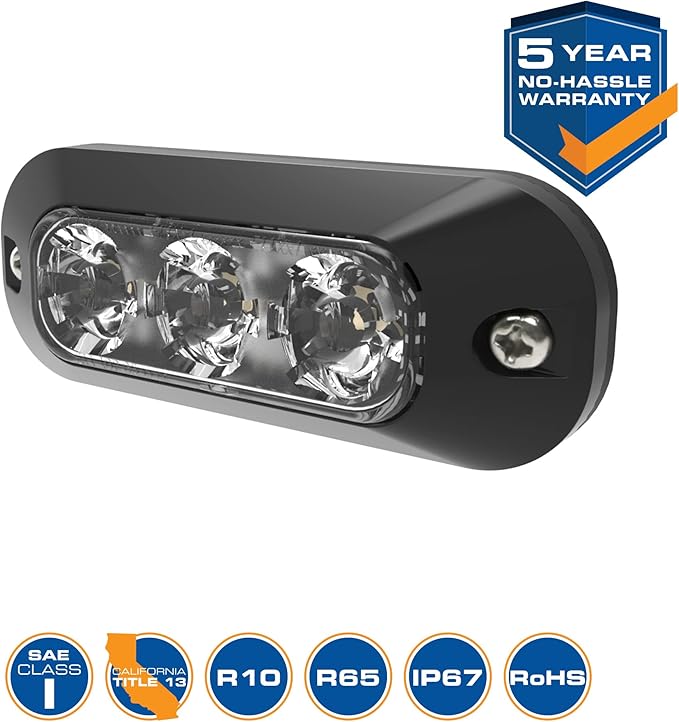 ECCO LED Stop-Tail-Turn-Reverse Warning Light LEDs Amber White 12V 24V Surface Mount Waterproof Warning Light Construction Caution Lights for Truck Off Road car Commercial Vehicles, 5 Year Warranty