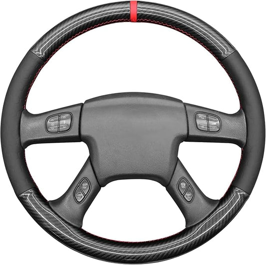 MEWANT Hand Stitch Steering Wheel Cover for Chevy Silverado 1500 Carbon Fiber Hive Embossed Faux Leather Steering Wrap