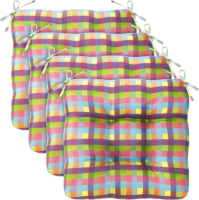 Geetery 4 Pack Chair Cushions for Dining Chairs, 16" x 15" Easter Kitchen Chair Cushions with Ties Buffalo Plaid Soft Comfy Seat Pads for Home Office Living Room Outdoor Indoor