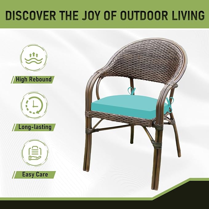 Basic Beyond Outdoor Chair Cushions Set of 4, Outdoor Cushions for Patio Furniture, Water Resistant Patio Chair Cushions with 2 Ties, 17x16x2, Teal