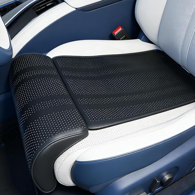 Car Seat Leg Extender Cushion, Memory Foam Under-Thigh Support Car Seat Cover– Breathable PU Leather, Non-Slip Secure Fit for Driver Seat and Office Chair, Ideal for Long Drives & Road Trips