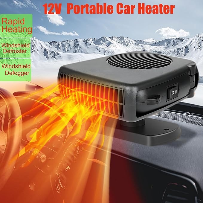 Portable Car Heater and Defroster That Plugs into Cigarette Lighter for Car 12V 200W Fast Heating and Cooling Fans for Car Hidden Handle 360 Degree Car Heaters for Vehicle