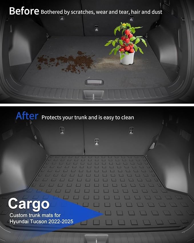 Floor Mats & Cargo Liner for 2024-2026 Hyundai Kona - Custom Fit Non-Slip All Weather Floor Liners & Cargo Liner Full Set for Hyundai Kona SEL/SE/N Line/Limited Accessories Black