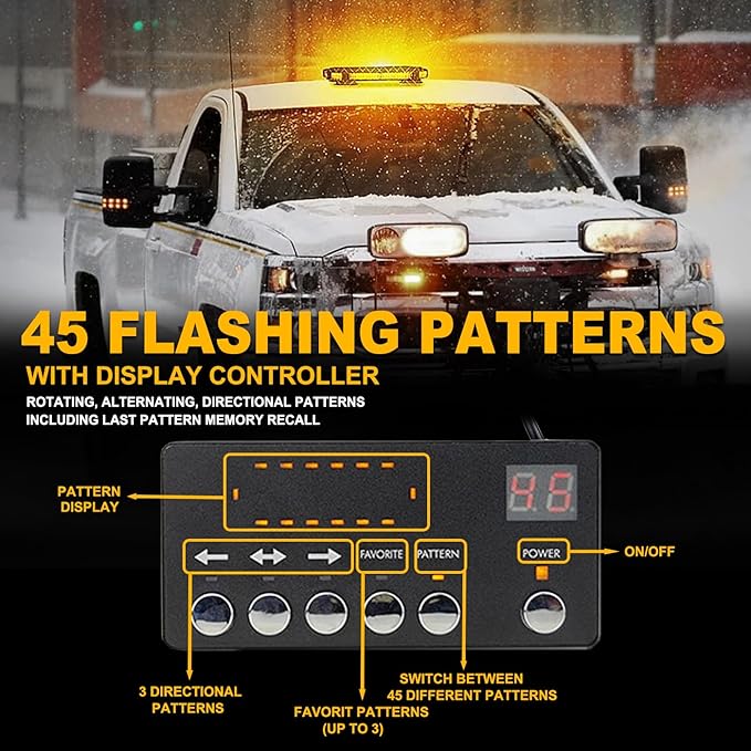 56 LED Amber Rooftop Strobe Beacon Lights Bar w/Controller Magnetic Emergency Traffic Warning Flashing Plow Light for Construction Vehicles Trucks Snowplow Tow Commercial Security Cars