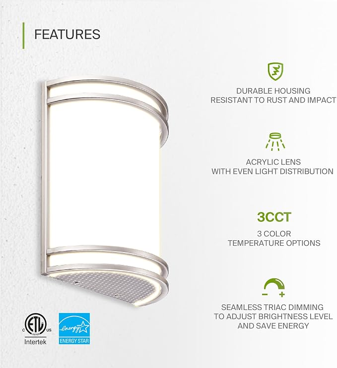 ASD Indoor LED Wall Sconce Lights - 10 Inch 15W Brushed Nickel Modern LED Wall Sconces Hardwired - ETL Dimmable 3000K 4000K 5000K Adjustable Sconce Light Fixture for Bedroom, Hallway, 4 Pack