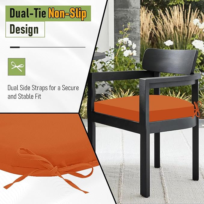 Basic Beyond Outdoor Chair Cushions Set of 4, Outdoor Cushions for Patio Furniture, Water Resistant Patio Chair Cushions with 2 Ties, 17x16x2, Orange