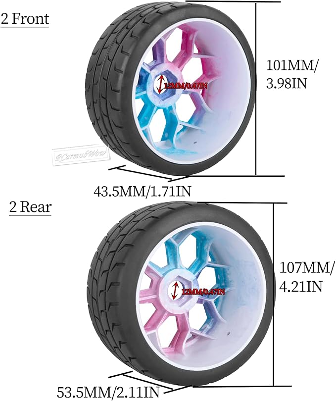 RC Wheels and Tires for 1/7 Felony 6S BLX,RC Truck Tires RC Wheels and RC Tires,4pcs Highway Tires(2 Big 2 Small,Colorful