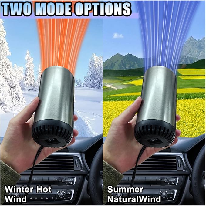 Car Heater, 2-in-1 Windshield Defogger and Defroster That Plugs into Cigarette Lighter, 12V 150W Portable Fast Heating & Cooling Air Blower, Car Defroster with Suction Holder
