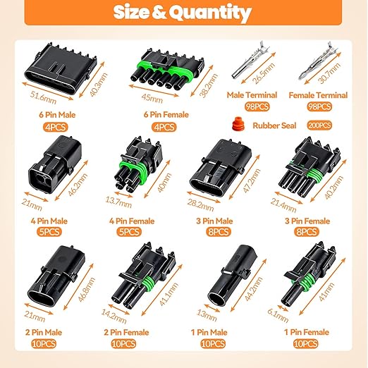 476Pcs 37 Kits Waterproof Automotive Electrical Connectors 1/2/3/4/6 Male&Female Automotive Replacement Electrical Accessories 22-14AWG with Ratchet Crimping Tool