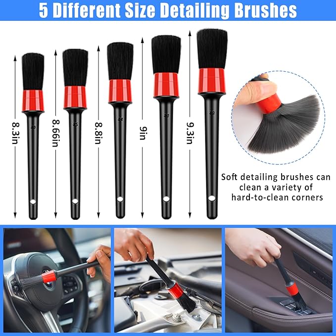 Car Detailing Kit, Car Detailing Brush Set with Wash Mop, Bendable Car Wheel Rim Cleaner Brush Set, Car Detailing Brushes, Car Wash Cleaning Tools Kit for Interior, Exterior, Wheels, Blue