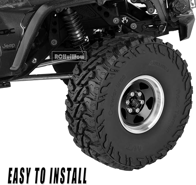RC Alloy 1.9" Beadlock Wheels and Tires for 1/10 RC Crawler TRX4 SCX10 SCX10 III 90046 D90,1.9 RC Wheels and Tires 1.9 Beadlock Tires RC Rims,4 Packs,Black