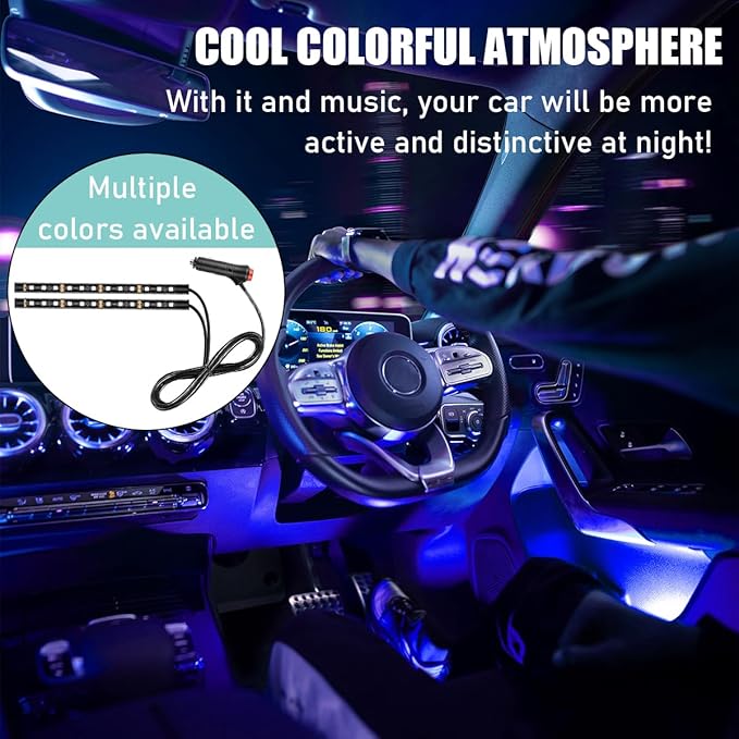 Yourkar Car LED Strip Light, 24 LED Interior Under Dash Atmosphere Lights with Cigarette Lighter, Vehicle Decor Lamp Ambient Night Light Strip Lighting, Universal Car Accessories (Blue)