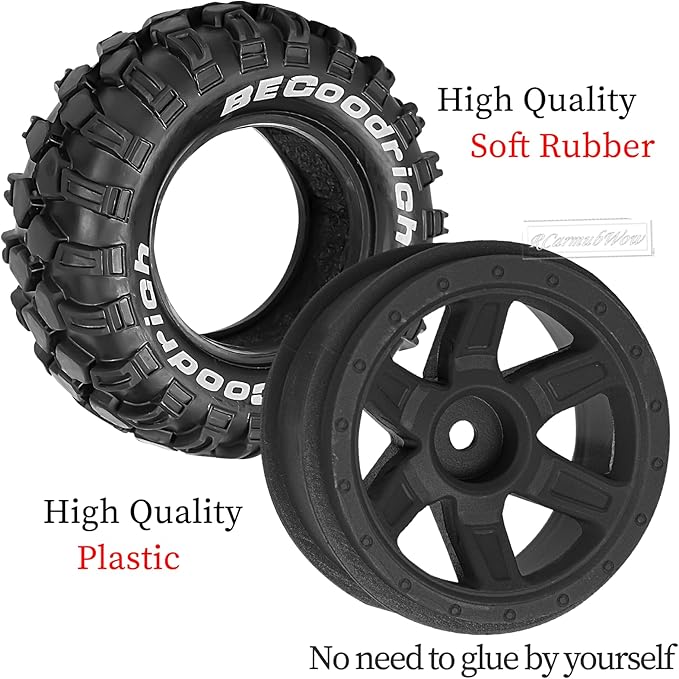 RC Wheels and Tires Off-Road Buggy Tires for 1/12 1/14 1/16 RC Off Road Monster Truck E-REVO Summit REDCAT HPI SAVAGEGT-2XS Volcano-16,1/12 1/14 1/16 Wheels Tires Set Pre-glued,Black